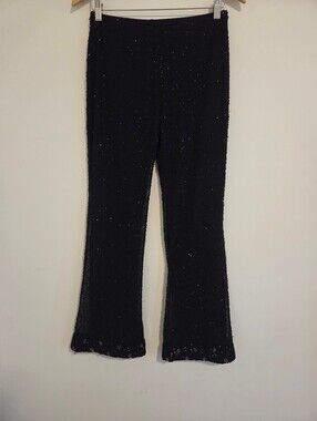 Roccobarocco Vintage Black Beaded Flare Leg Pull-On Pants